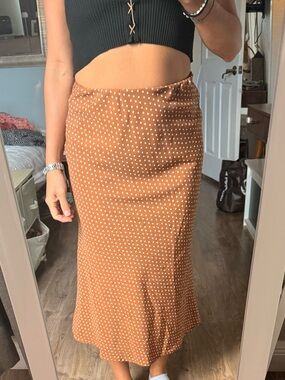 audrey Rust Brown Polka Dot Midi Skirt Size Small